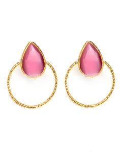 PENDIENTES MUJER DE ARO DECORADO CON PIEDRA DE COLOR - Imagen 1