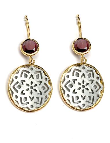 ELEGANTES PENDIENTES LARGOS DE NACAR GRIS TALLADO - Imagen 1