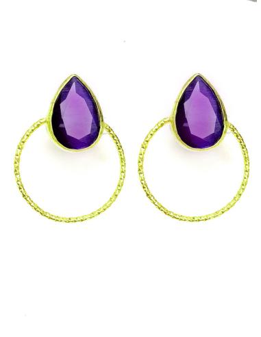 PENDIENTES MUJER DE ARO DECORADO CON PIEDRA DE COLOR - Imagen 1
