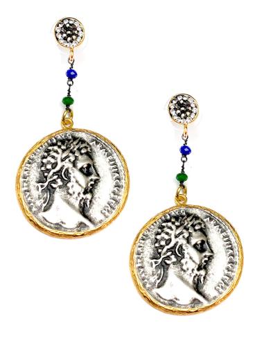 PENDIENTES LARGOS DE DISEÑO PARA MUJER CON MONEDAS GRANDES - Imagen 1