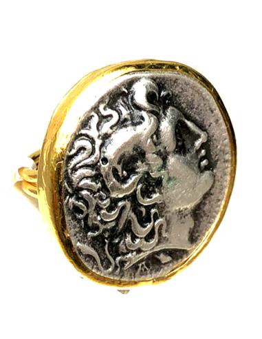 ANILLOS GRANDES DORADOS DE MONEDAS CON BAÑO DE ORO - Imagen 1