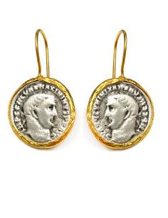 PENDIENTES PEQUEÑOS DE MONEDAS EN BRONCE CON BAÑO DE ORO - Imagen 1