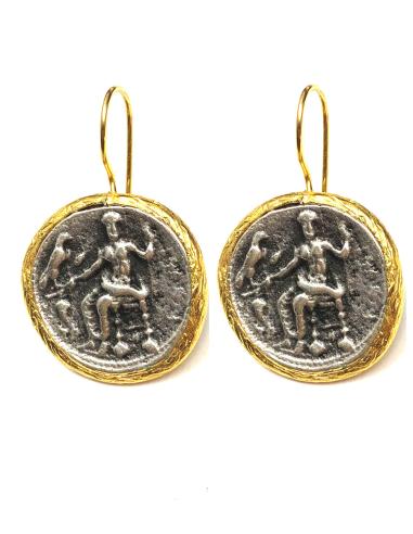 PENDIENTES MONEDAS CON BAÑO DE ORO GRABADO A DOBLE CARA - Imagen 1