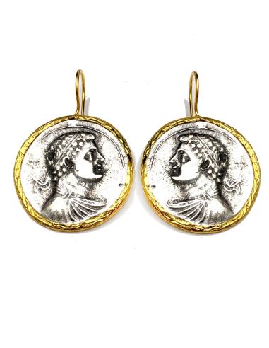 PENDIENTES MONEDAS CON BAÑO DE ORO REPLICA DE JOYAS ANTIGUAS - Imagen 1