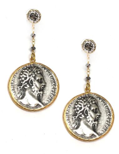 PENDIENTES DE MONEDAS GRANDES REPLICA DE JOYAS ANTIGUAS - Imagen 1