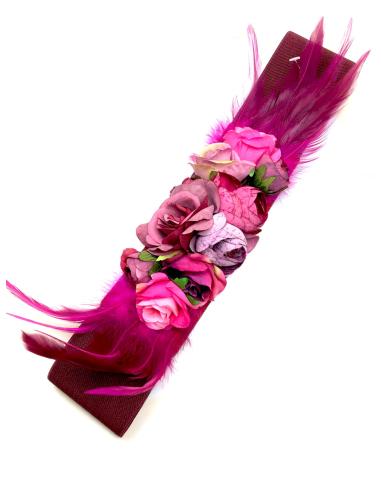 CINTURONES ELASTICOS GRANATES CON FLORES Y PLUMAS VISTOSAS - Imagen 1