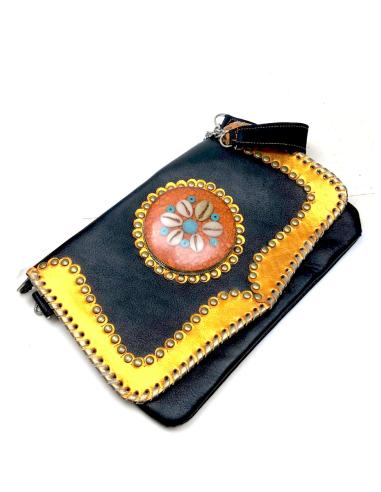BOLSOS DE PIEL MARRON DECORADO CON DETALLES EN NARANJA - Imagen 1