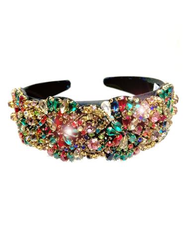 DIADEMAS DE FIESTA CON PEDRERIA DE CRISTAL EN VERDES ROJOS Y DORADOS - Imagen 1