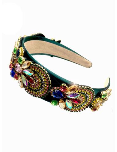 DIADEMAS VERDES DE FIESTA CON PEDRERIA DE CRISTAL MULTICOLOR - Imagen 1