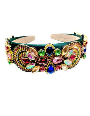 DIADEMAS VERDES DE FIESTA CON PEDRERIA DE CRISTAL MULTICOLOR - Imagen 2