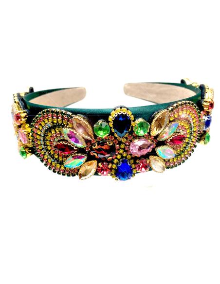 DIADEMAS VERDES DE FIESTA CON PEDRERIA DE CRISTAL MULTICOLOR - Imagen 2