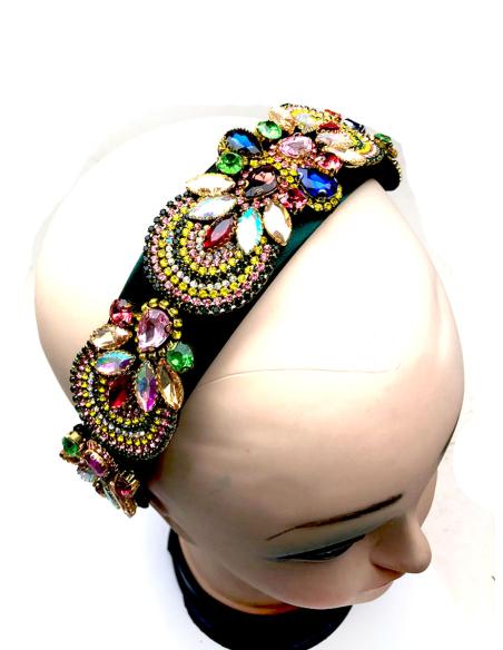 DIADEMAS VERDES DE FIESTA CON PEDRERIA DE CRISTAL MULTICOLOR - Imagen 3