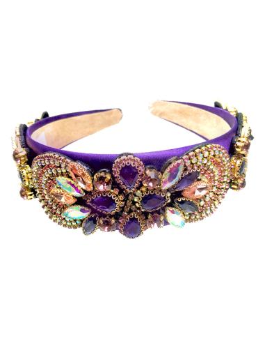 DIADEMAS MORADAS DE FIESTA CON PEDRERIA MULTICOLOR - Imagen 1