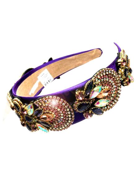 DIADEMAS MORADAS DE FIESTA CON PEDRERIA MULTICOLOR - Imagen 2