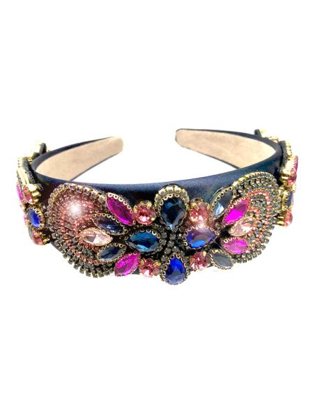 DIADEMAS DE FIESTA AZULES Y FUCSIAS CON PEDRERIA DE CRISTAL - Imagen 1