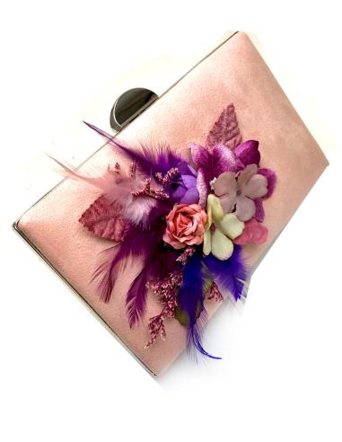 BOLSOS DE FIESTA CON PLUMAS EN ROSAS,BUGAMBILIAS Y MORADOS - Imagen 1