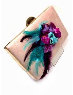 BOLSOS DE FIESTA CON PLUMAS Y BUGAMBILIAS Y AZULES TURQUESA - Imagen 1