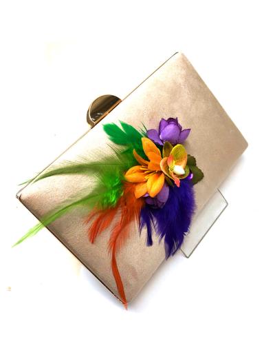 BOLSOS DE FIESTA CON PLUMAS Y FLORES NARANJAS, MORADO Y VERDE - Imagen 1