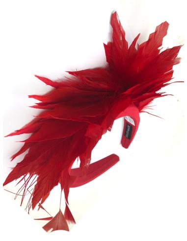 DIADEMAS ROJAS CON PLUMAS TOCADOS DE INVITADA PERFECTA PARA BODA - Imagen 1