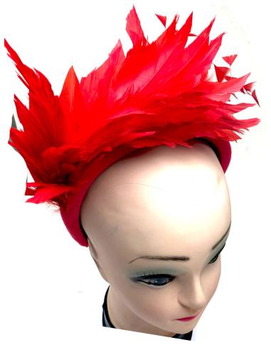 DIADEMAS ROJAS CON PLUMAS TOCADOS DE INVITADA PERFECTA PARA BODA - Imagen 2