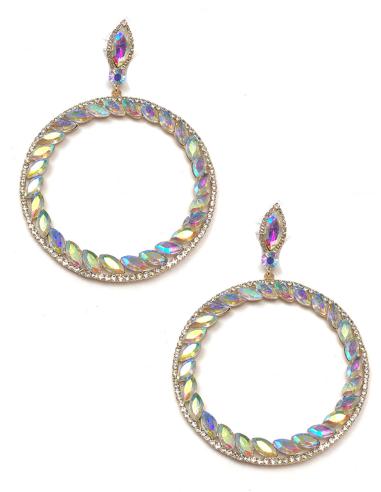PENDIENTES GRANDES DE ARO DISEÑO FLAMENCO CON CRISTAL TORNASOL