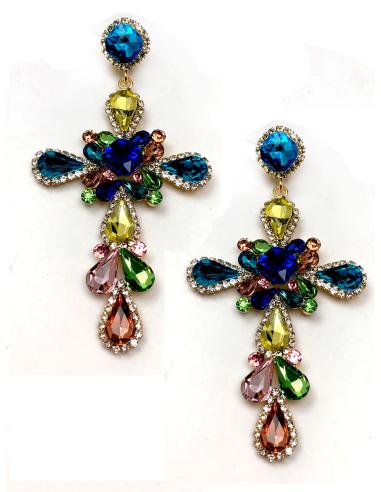 PENDIENTES DE CRUZ EN CRISTAL MULTICOLOR PARA LOOK DE FIESTA