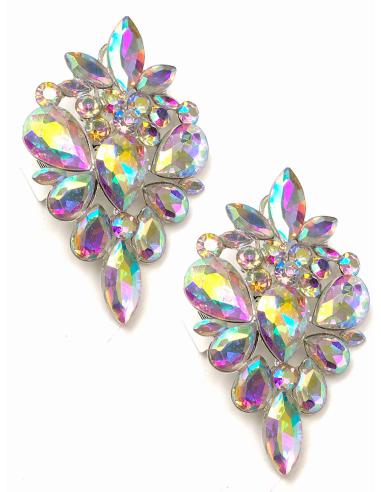 PENDIENTES DE FIESTA DISEÑO DE ROSETON EN CRISTAL BRILLO IRISADO