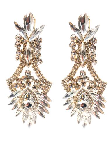 PENDIENTES LARGOS DE FIESTA DORADOS CON PEDRERIA DE CRISTAL