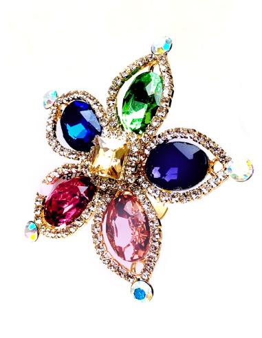 SORTIJAS GRANDES DE FIESTA CON FABULOSA FLOR EN MULTICOLOR
