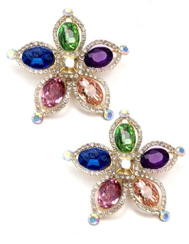 PENDIENTES DE FIESTA CON VISTOSAS FLORES EN CRISTAL MULTICOLOR
