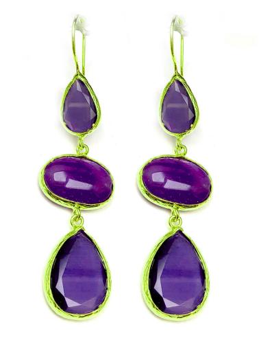 PENDIENTES MORADOS LARGOS CON PIEDRAS SEMIPRECIOSAS