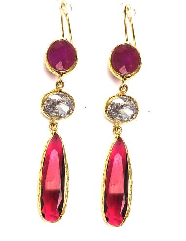 PENDIENTES GRANATES LARGOS CON PIEDRAS SEMIPRECIOSAS