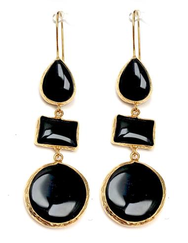 PENDIENTES NEGROS PARA BODAS DISEÑO LARGO CON PIEDRAS