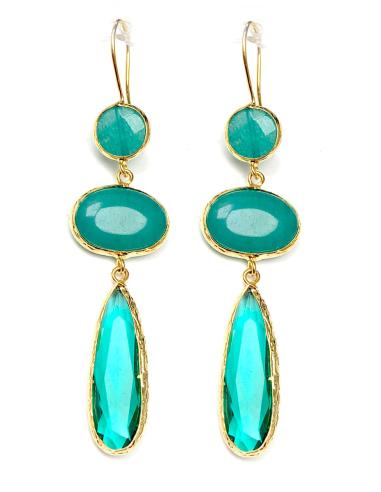 PENDIENTES VERDES LARGOS DE PIEDRAS Y LAGRIMA FINA