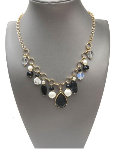 ORIGINAL COLLAR NEGRO CON PERLAS PIEDRA LUNA Y ONIX