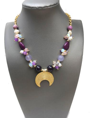 COLLAR MUJER MORADO CON PIEDRAS SEMIPRECIOSAS Y MEDIA LUNA