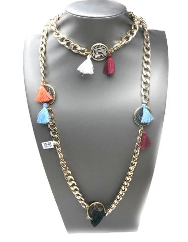 COLLARES DORADOS DE MONEDAS CON BORLAS DE COLORES