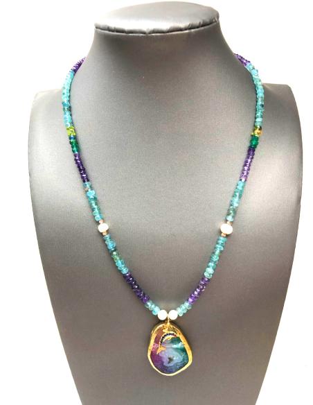 COLLARES PIEDRA SEMIPRECIOSA Y DELFIN AZUL CRISTAL JOYERIA