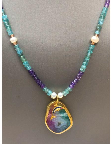COLLARES PIEDRA SEMIPRECIOSA Y DELFIN AZUL CRISTAL JOYERIA