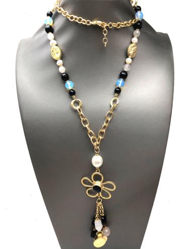 COLLARES LARGOS DORADOS CON PIEDRAS SEMIPRECIOSAS Y FLOR