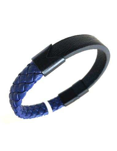 PULSERAS DE CUERO HOMBRE DISEÑO EN BICOLOR MARRON Y AZUL