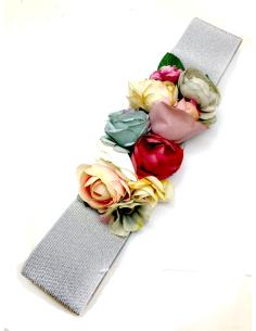 CINTURONES DE FLORES VISTOSAS CON CINTURILLA ELASTICA PLATEADA