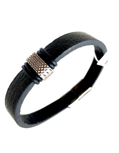 PULSERAS HOMBRE DE CUERO CON PIEL EN COLOR NEGRO