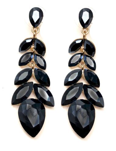 PENDIENTES LARGOS NEGROS DE FIESTA CON CASCADA EN CRISTAL