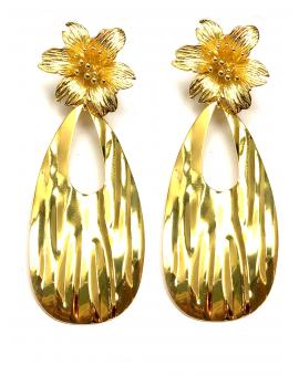 PENDIENTES BODAS LARGOS DORADOS CON BONITA FLOR Y LAGRIMA