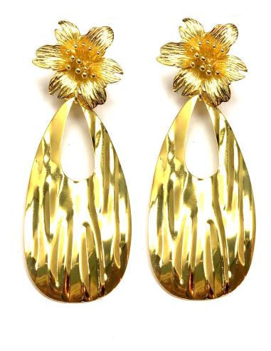 PENDIENTES BODAS LARGOS DORADOS CON BONITA FLOR Y LAGRIMA