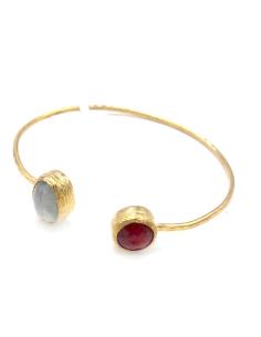 PULSERA MUJER GRANATE Y BLANCA DE PIEDRAS NATURALES Y CHAPADO EN ORO