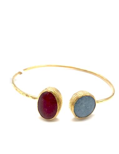 PULSERAS Y BRAZALETES MUJER EN ROJO BAÑADAS EN ORO CON PIEDRAS NATURALES BICOLOR
