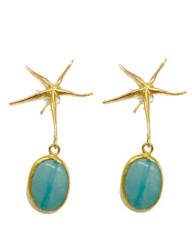 PENDIENTES AZULES LARGOS DE FIESTA CON DISEÑO DE ESTRELLA DORADA