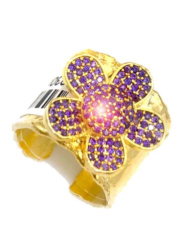 ANILLO GRANDE MUJER  DE BISUTERÍA FINA BAÑADO EN ORO CON FLOR MORADA